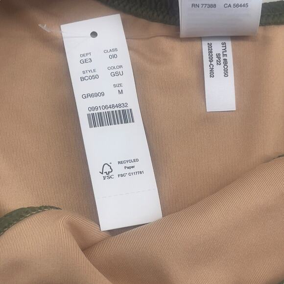 J Crew Textured Cheeky Bikini Bottom Army Green Curved Waist Size Med BC050 New - Picture 5 of 5